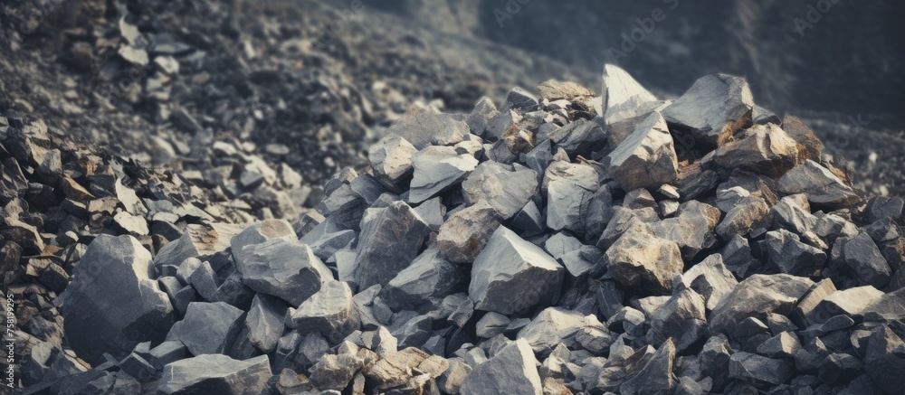 Industrial Pile of Coal Representing Energy Production and Pollution Industrial Pile of Coal Representing Energy Production and Pollution