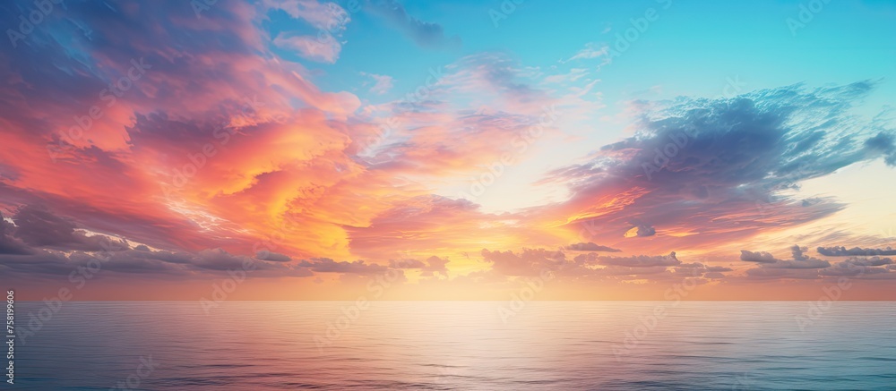 Vibrant Sunset Casting Golden Hues Over Majestic Ocean Waves and Dramatic Cloudscape