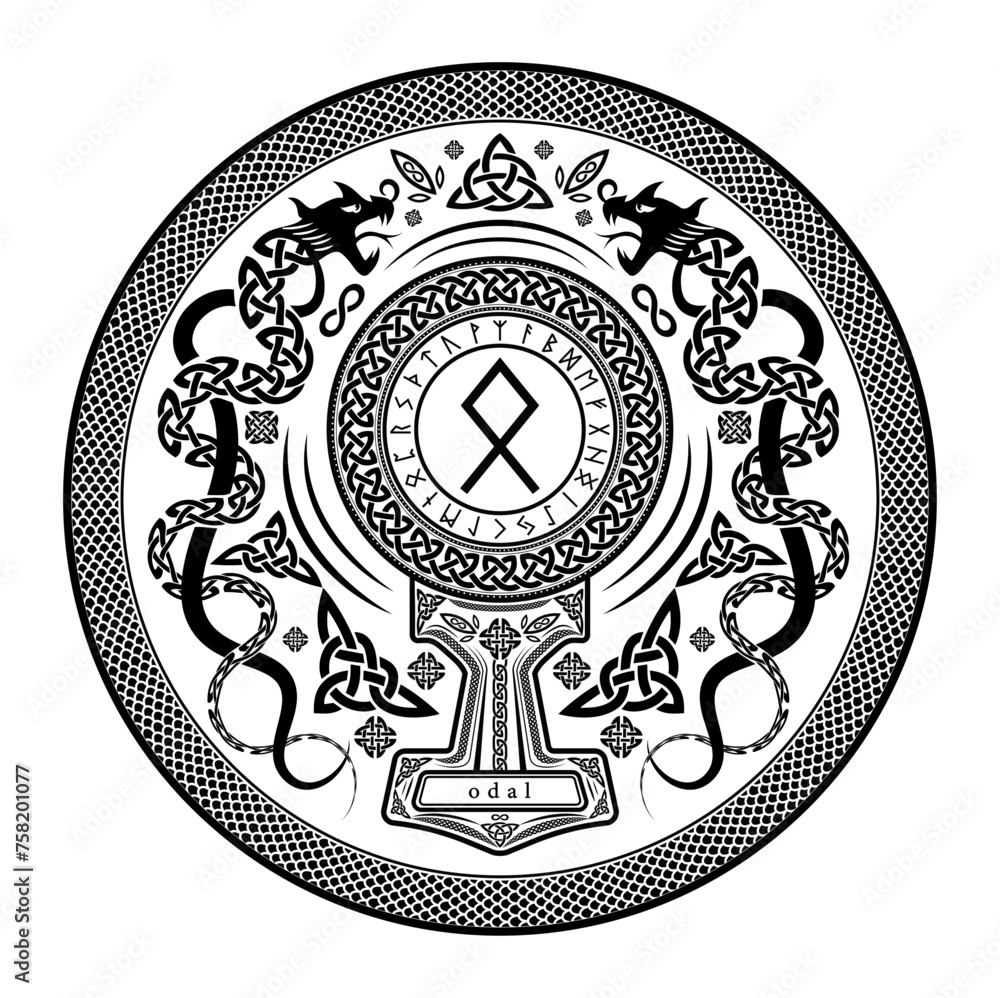 Odal Othala Rune Shield: Vector Illustration with Norse Pagan Seal ...