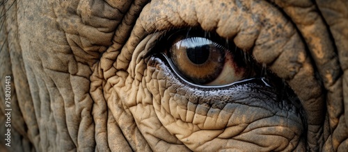 Majestic African Elephant Gazing Intensely with Its Piercing Eye in Close-up Shot © Gular