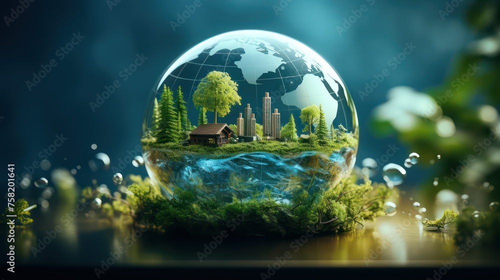 Ecology concept. Earth globe with green city and trees. Ecology concept. Earth globe with green city and trees.