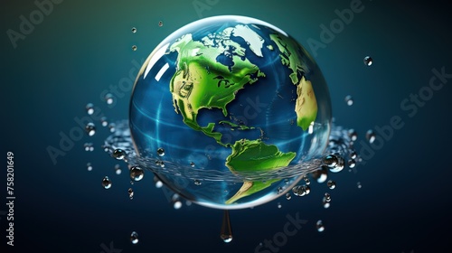 Earth planet with water drops.