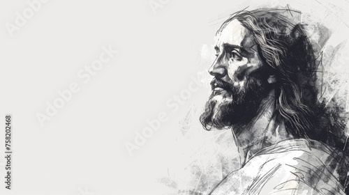 Jesus Christ sketched on a white background. Generative Ai