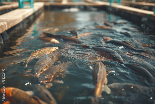 Fish farm where fish are bred and fed