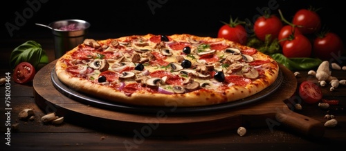 Delicious and Freshly Baked Homemade Pizza with Savory Mushrooms and Juicy Tomatoes