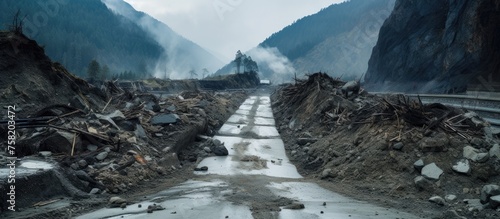 Nature's Fury: A Devastated Roadway Left in Ruins After a Tumultuous Storm photo