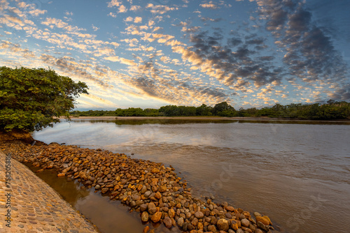 Beautiful landscape with sunset and view of the Magdalena River. Neiva, Huila, Colombia.