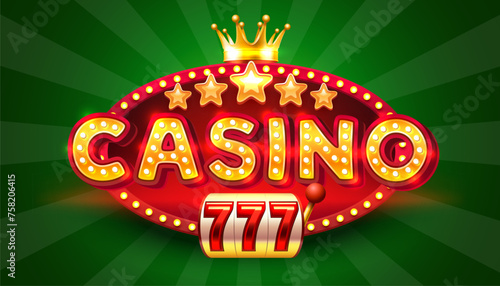 Casino frame label, slot sign machine, night Vegas. Vector illustration