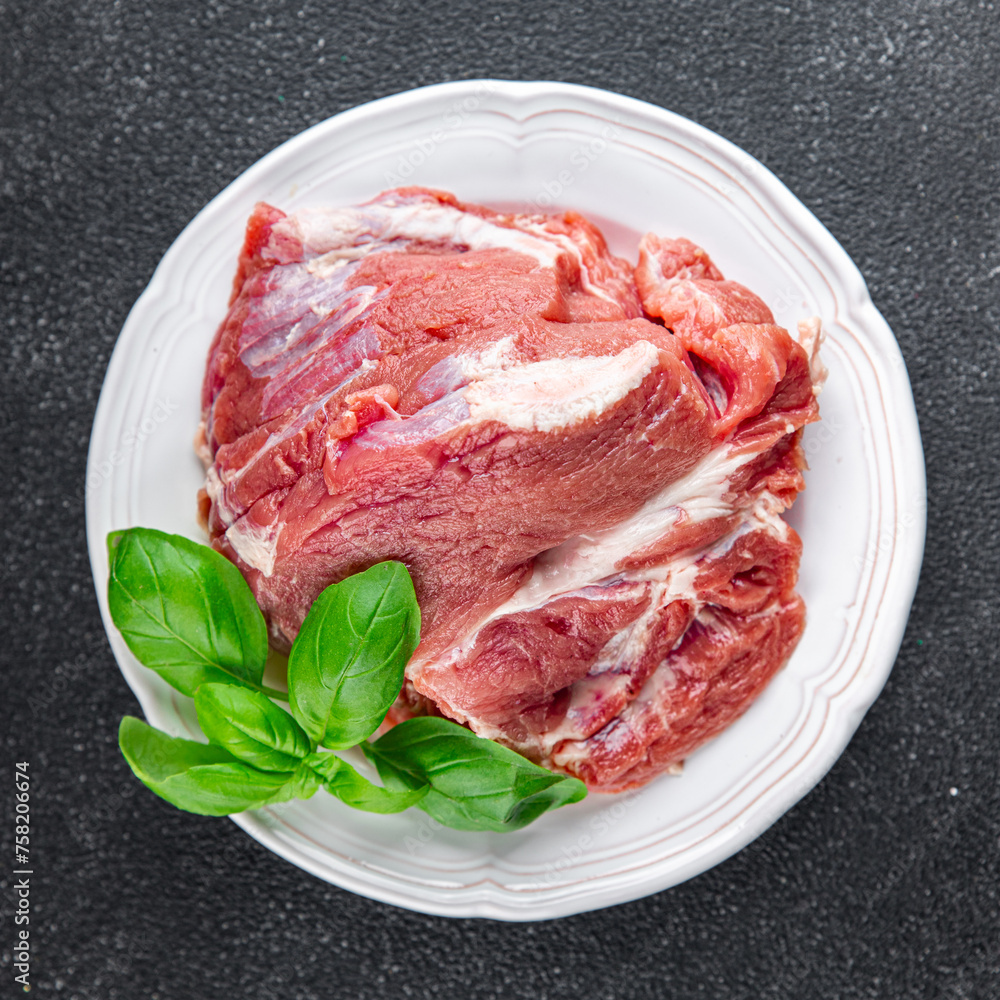 pork raw meat pulp fresh food tasty eating cooking appetizer meal food snack on the table copy space food background rustic top view