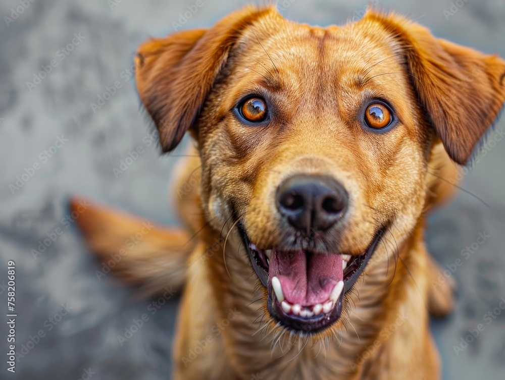 A brown dog with a big smile on its face. The dog is looking at the camera and he is happy A brown dog with a big smile on its face. The dog is looking at the camera and he is happy