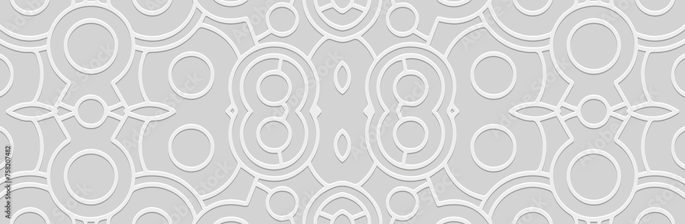 Banner. Relief geometric elegant 3D pattern on a white background. Tribal ornamental linear cover design in the ethnic traditions of the East, Asia, India, Mexico, Aztec, Peru. Banner. Relief geometric elegant 3D pattern on a white background. Tribal ornamental linear cover design in the ethnic traditions of the East, Asia, India, Mexico, Aztec, Peru.