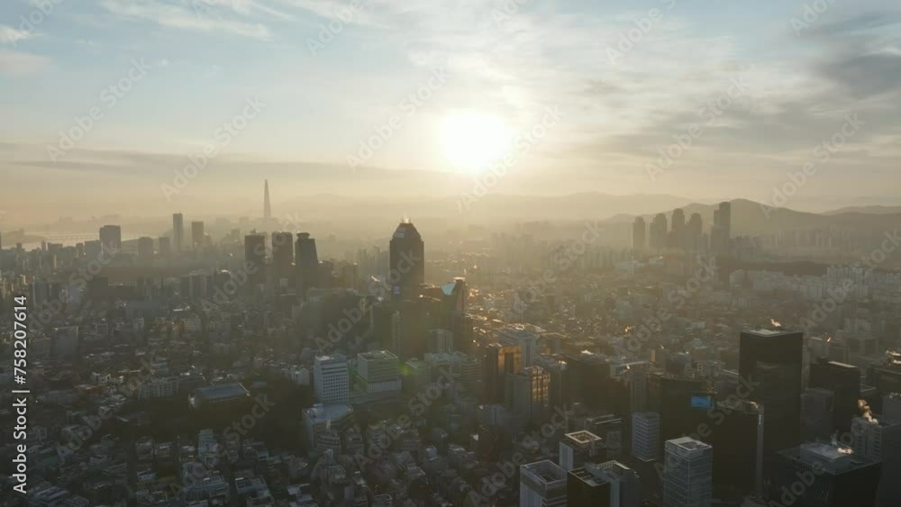 custom made wallpaper toronto digitalDrone View of Seoul city in South Korea, Gangnam road 60fps, winter, sunrise