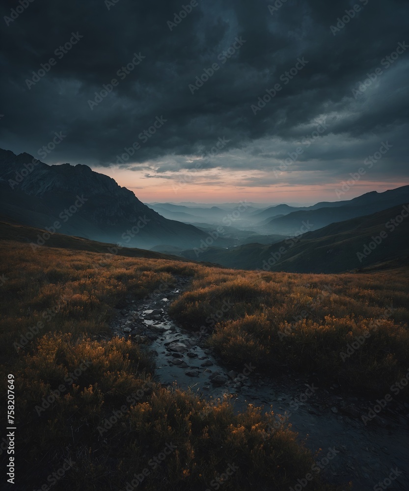 Beautiful Sundown Natural Panorama Grass Mountains River Landscape Peace Tranquill Nature Beautiful Sundown Natural Panorama Grass Mountains River Landscape Peace Tranquill Nature