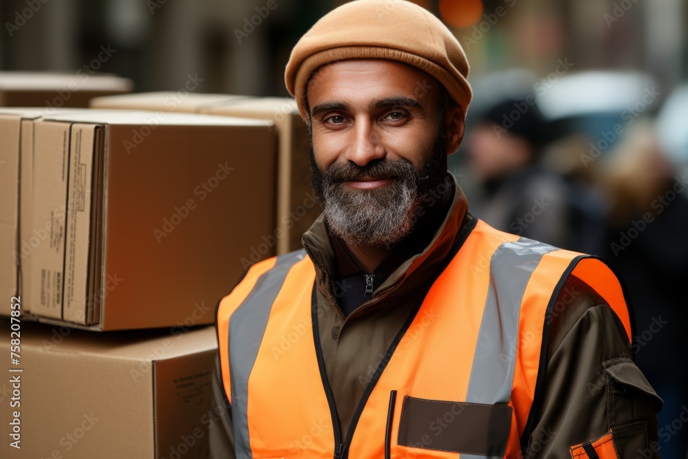 Friendly pizza delivery person with a warm smile delivering a mouthwatering pizza Friendly pizza delivery person with a warm smile delivering a mouthwatering pizza