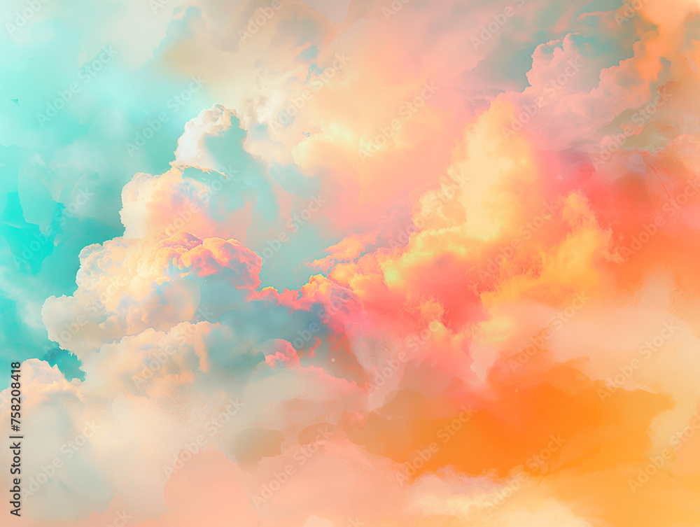 Dreamy Cloudscape, Colorful Abstract Sky with Cotton Candy Clouds
