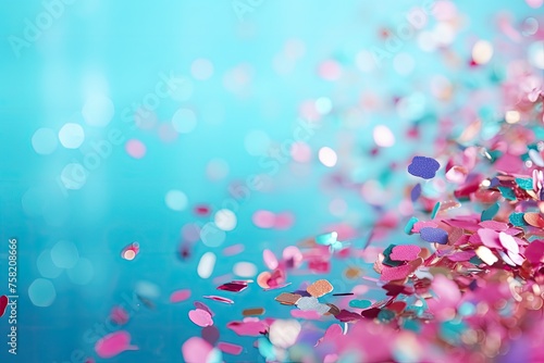 colorful confetti flying above a blue background