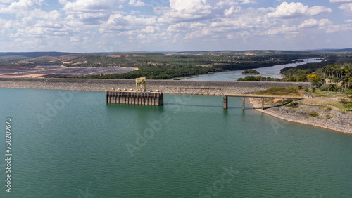 Tomada dagua, da represa da Cemig, na unida hidrelétrica de Três Marias, MG, Brasil e represa da mesma hidrelétrica photo