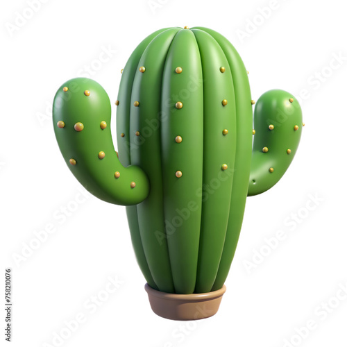 Playful 3d illustration of a vibrant green cartoon cactus in a brown pot