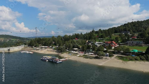 Beautiful Landscape Dam Beach Lake Solina Bieszczady Aerial View Poland photo