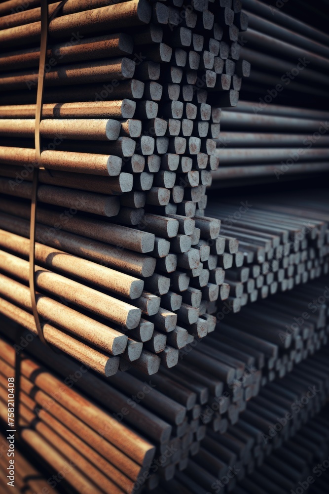 A stack of steel bars ready for use in construction projects. Suitable for industrial concepts A stack of steel bars ready for use in construction projects. Suitable for industrial concepts