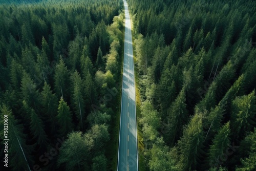 Serene forest road scene, suitable for nature-themed projects © Fotograf