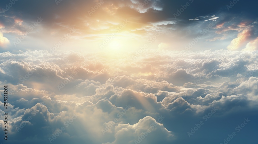 Sun shining brightly over clouds, suitable for weather forecast graphics - obrazy, fototapety, plakaty 