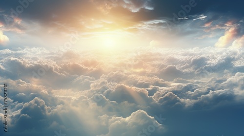 Sun shining brightly over clouds, suitable for weather forecast graphics