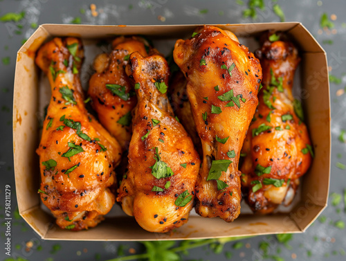 Spicy Fried Chicken drumstick in a Paper Box photo