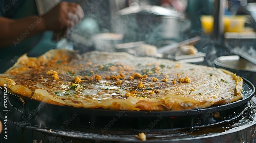 Savor the Exotic Flavors of Indian Street Food with Oversized Crepes Cooked on a Hot Plate