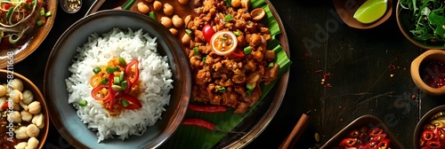 Thai Food Top-Down View Exotic Dishes and Rich Textures for Advertising and Marketing