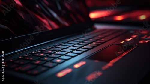 Detailed shot of a laptop with a red light, suitable for technology concepts