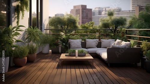 Modern terrace with wood deck flooring and fence.   © Devian Art