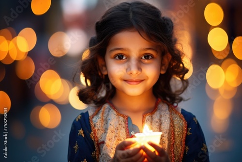 Young girl holding a lit candle, suitable for various occasions