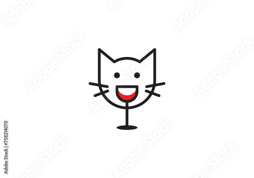 cat with wine glass logo. health pet care symbol icon design