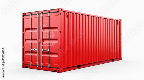 A vibrant red shipping container isolated on a clean white background. Perfect for logistics and transportation concepts
