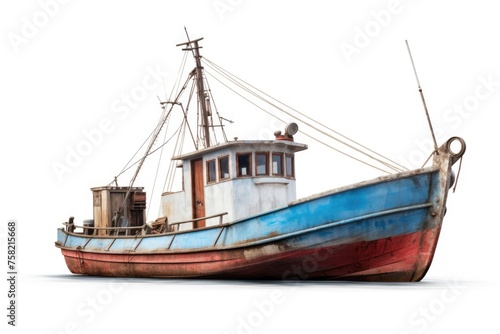 An old boat resting on a white surface. Suitable for various projects