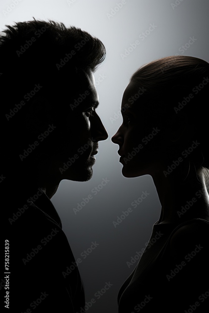 A man and a woman standing in front of each other. Suitable for relationship and communication concepts
