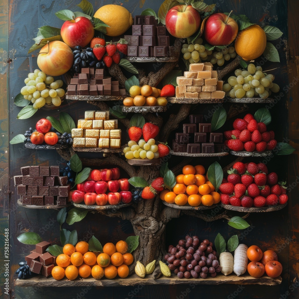 Assorted Display of Fruits and Chocolates on Table