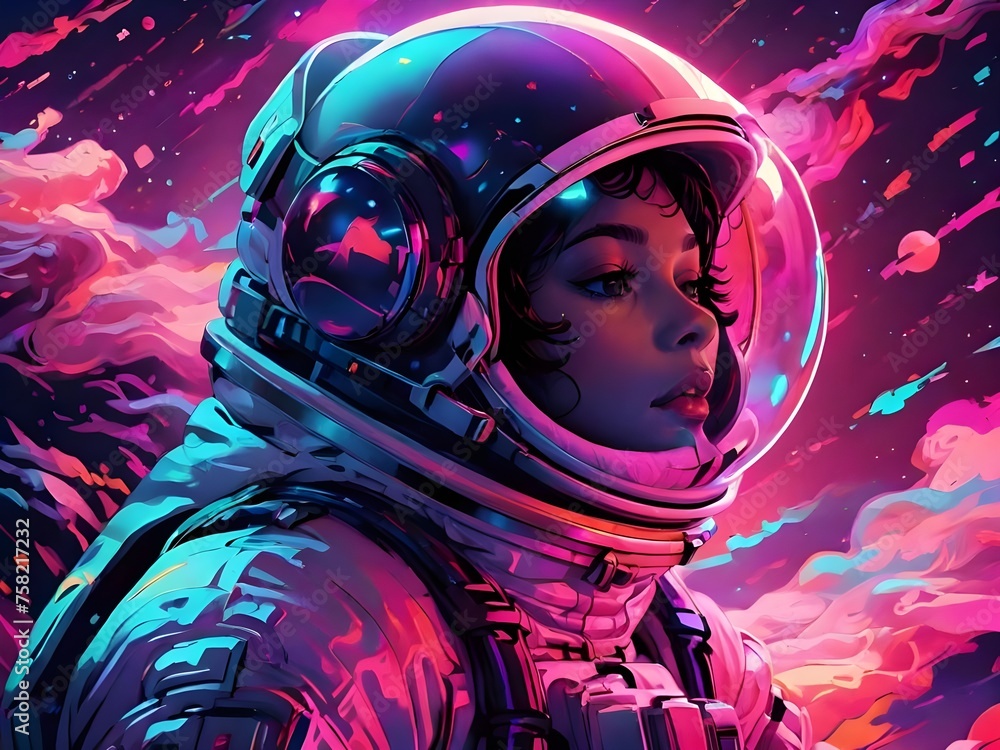 A neon drawing of an astronaut floating in space, digital art, unsplash contest winner, space art, sci-fi, retrowave, synthwave Generative AI A neon drawing of an astronaut floating in space, digital art, unsplash contest winner, space art, sci-fi, retrowave, synthwave Generative AI