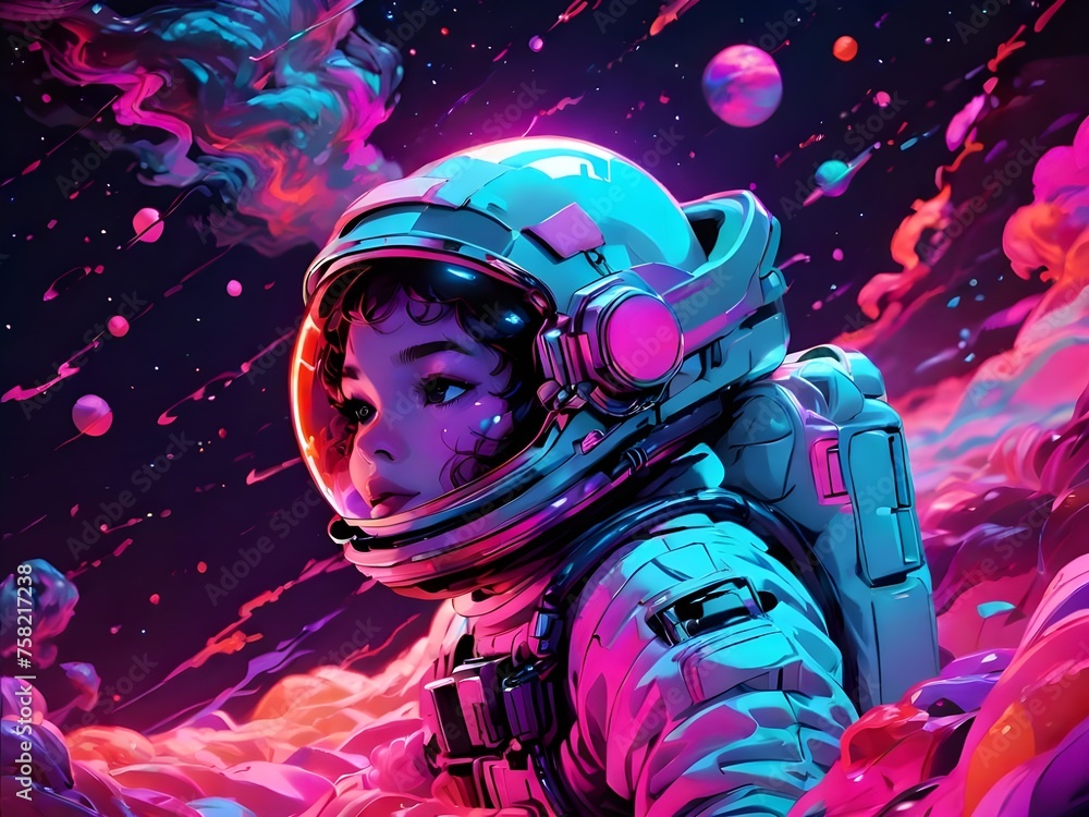 A neon drawing of an astronaut floating in space, digital art, unsplash contest winner, space art, sci-fi, retrowave, synthwave Generative AI A neon drawing of an astronaut floating in space, digital art, unsplash contest winner, space art, sci-fi, retrowave, synthwave Generative AI