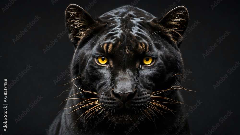 portrait of a black panther on black background 