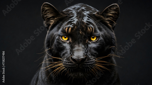 portrait of a black panther on black background  photo