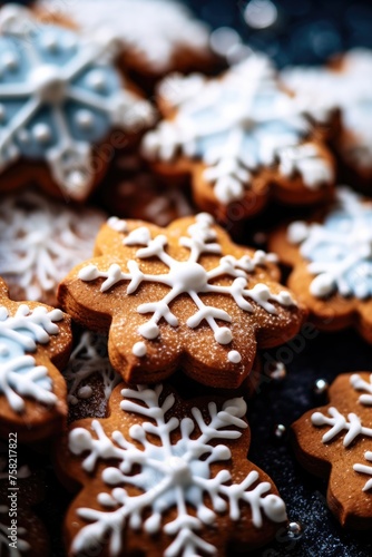 Close up of a plate of cookies with icing, perfect for food blogs or bakery advertisements