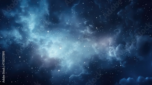 Fototapeta Naklejka Na Ścianę i Meble -  A peaceful night sky with fluffy clouds and twinkling stars. Perfect for backgrounds or astronomy-related projects
