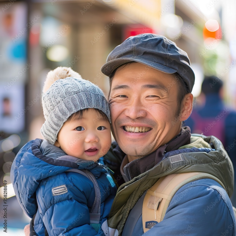 A smiling man holding a young child A smiling man holding a young child