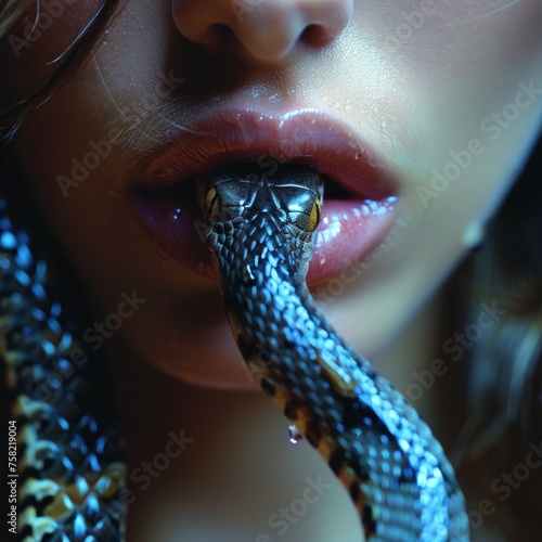 Woman With Snake in Mouth