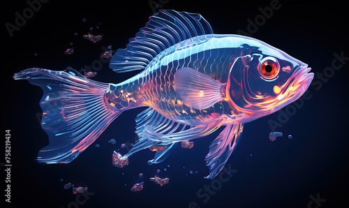 Colorful transparent fish on a dark background. © Andreas