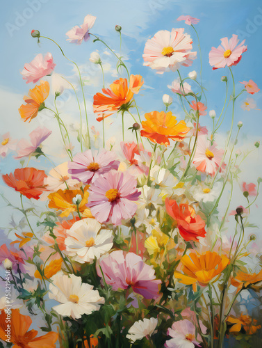 Many beautiful different spring flowers. Oil painting in impressionism style. © Osadchyi_I
