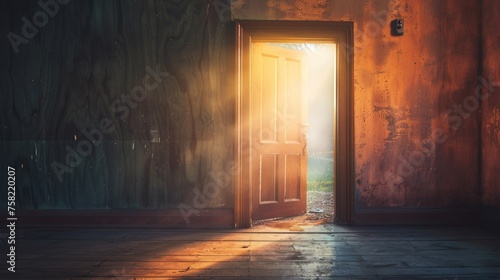 Light shining through an open door, ideal for concepts of hope and new beginnings