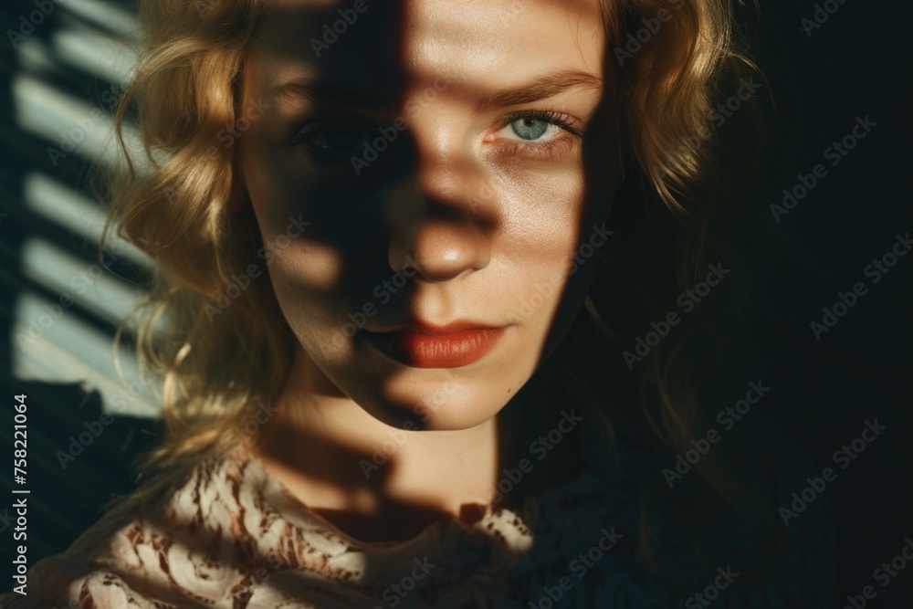 A portrait of a woman with blonde hair and blue eyes. Suitable for various projects A portrait of a woman with blonde hair and blue eyes. Suitable for various projects